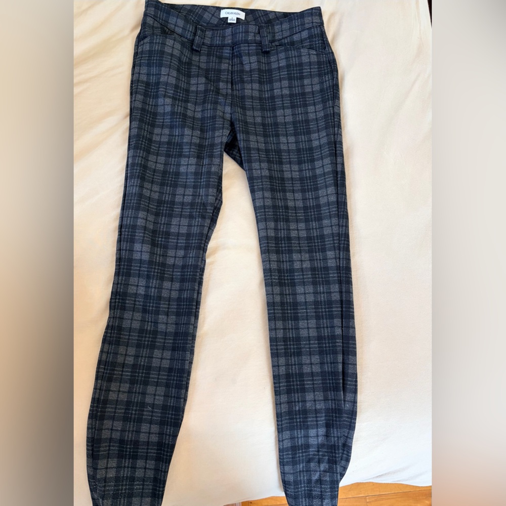 Calvin Klein Charcoal Plaid Pull-On Pants